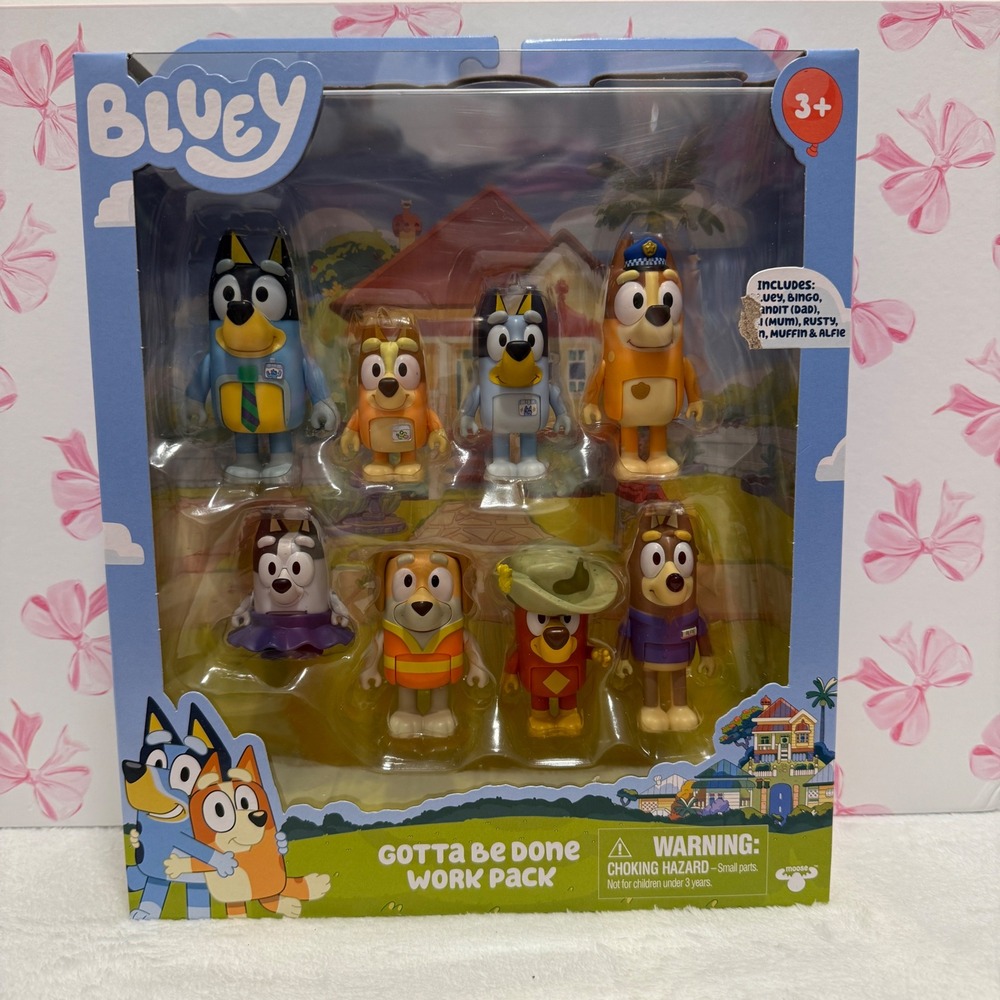 Bluey Gotta Be Done Work Pack Action Figure Set 8 Figures Kids Toy New
